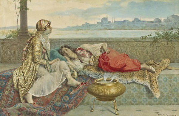 Two harem girls on a terrace Constantinople by Francesco Ballesio